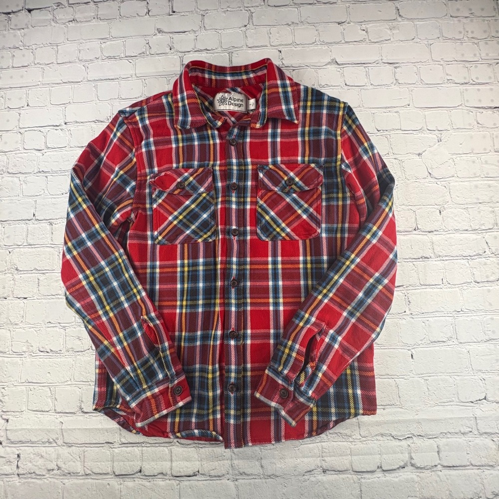 Alpine Design Heavy Flannel Shirt Mens Small Red Plaid Cotton Button Up